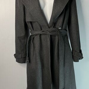 DKNY Charcoal Gray Belted Wool-Blend Trench Coat